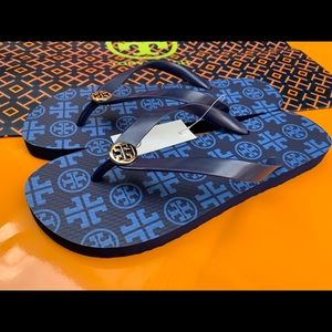 Tory Burch Flip Flop Thong Flat Sandal Blue Square